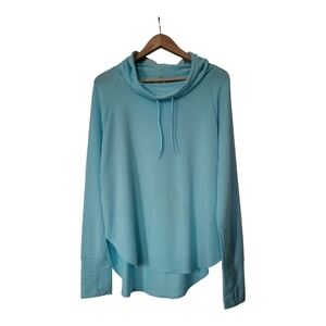 Light Aqua Pullover Hoodie Drawstring Sweather Top Y2K